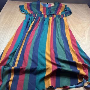 Emery Rose Women’s 5XL Multicolor Stripe Smocked Waist Maxi Dress Short Sleeve
